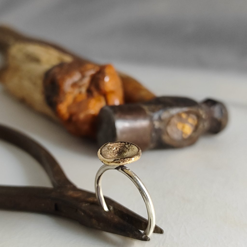 14k Solid Yellow Gold Sterling Silver Ring Handmade Ring A Wonderful Gift 250$